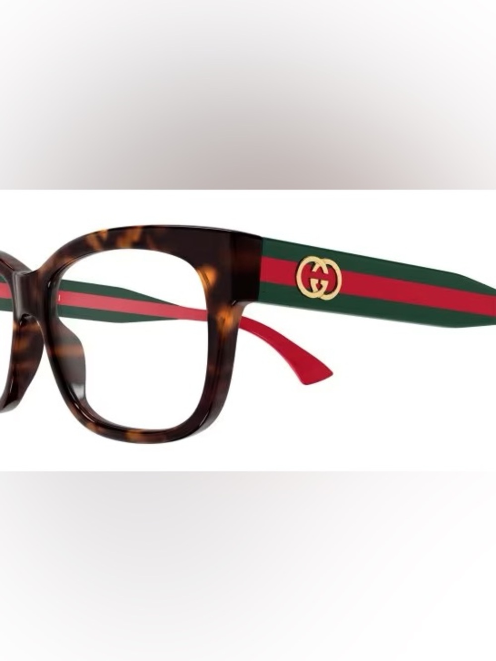 Gucci Tortoiseshell Frames with Green and Red Stripe Temples and Gold Logo